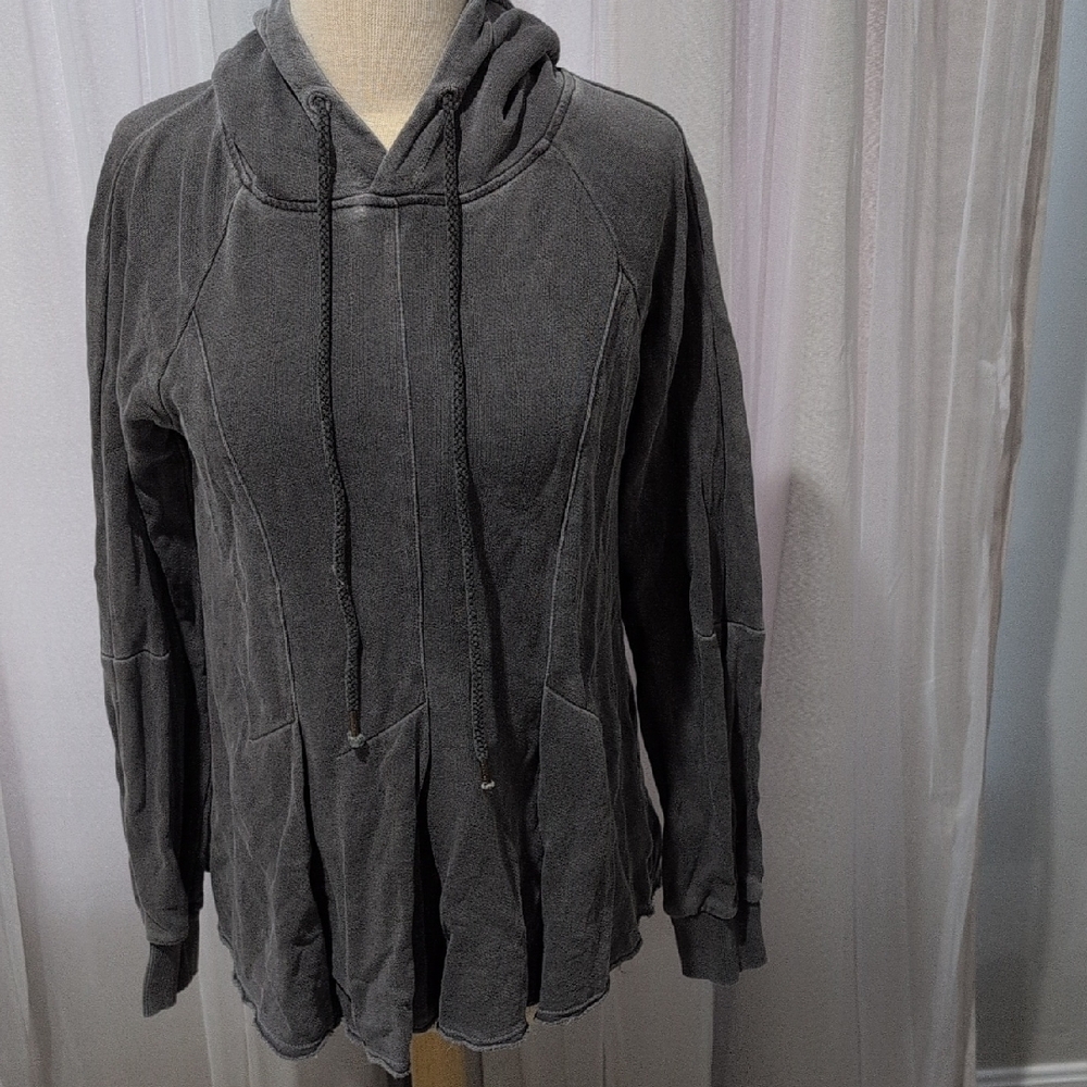 Anthropologie 100% Cotton Gray Pleated Long Sleeve Hoodie Size XS